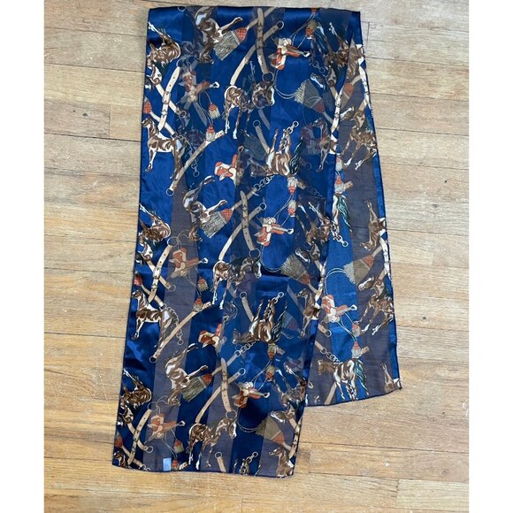 Vintage Scarf Equestrian Print Made Korea Long Sheer 1980s Novelty Horse Print - Picture 1 of 4
